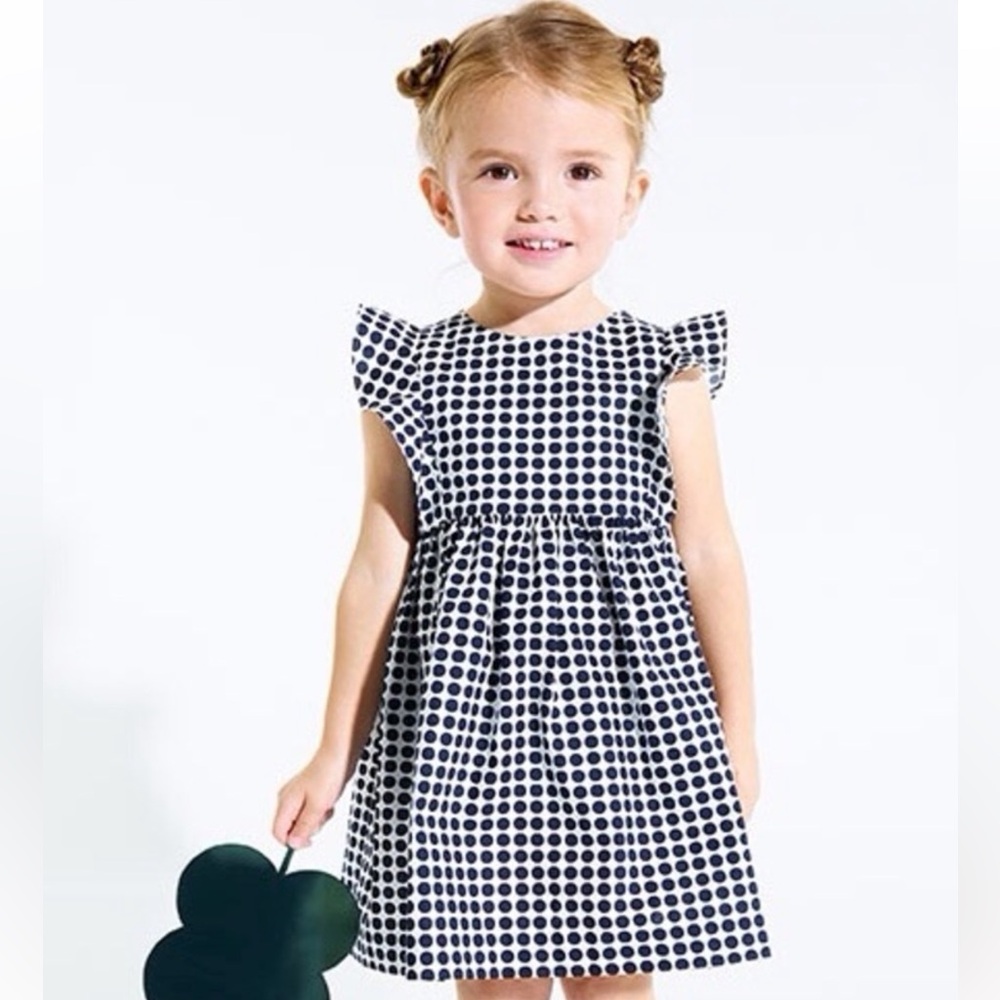 Jacadi Paris Navy and White Ruffled polka dot Sundress - Picture 1 of 10